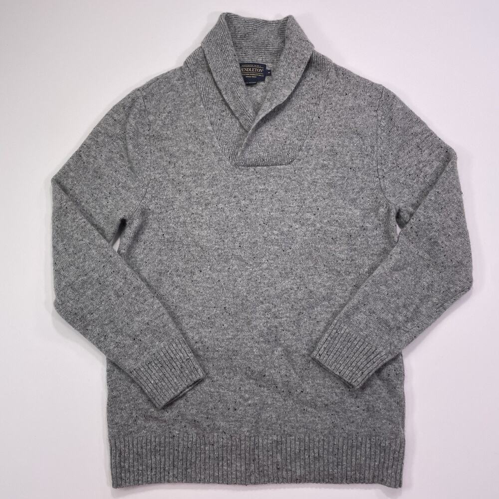 Pendleton Wool Sweater Shawl Collar Mens Medium Gray Pullover